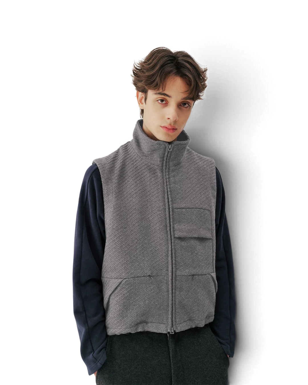 Conchoboe/Twill Flow Pleated Pocket Vest