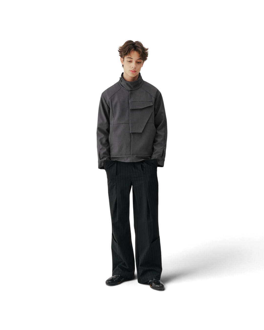 Conchoboe/Stand Collar Patchwork Pocket Jacket