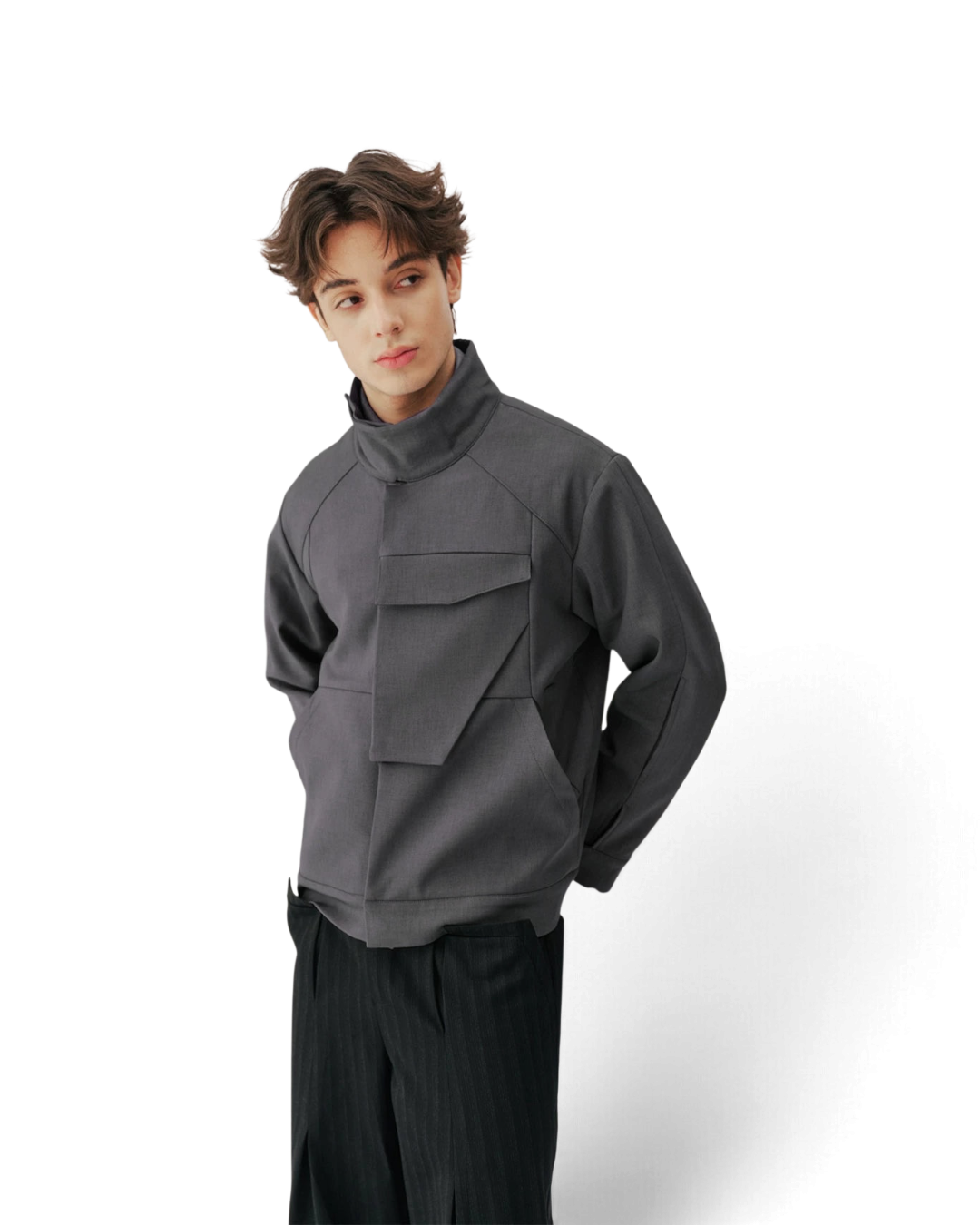 Conchoboe/Stand Collar Patchwork Pocket Jacket