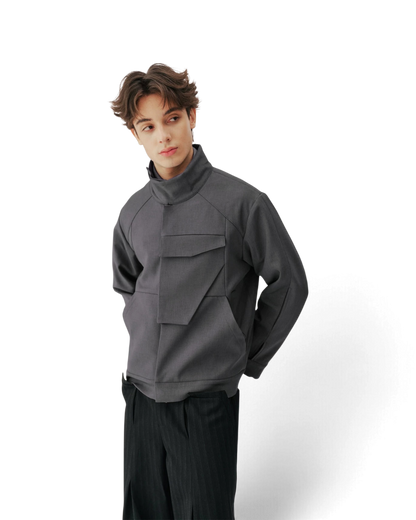 Conchoboe/Stand Collar Patchwork Pocket Jacket